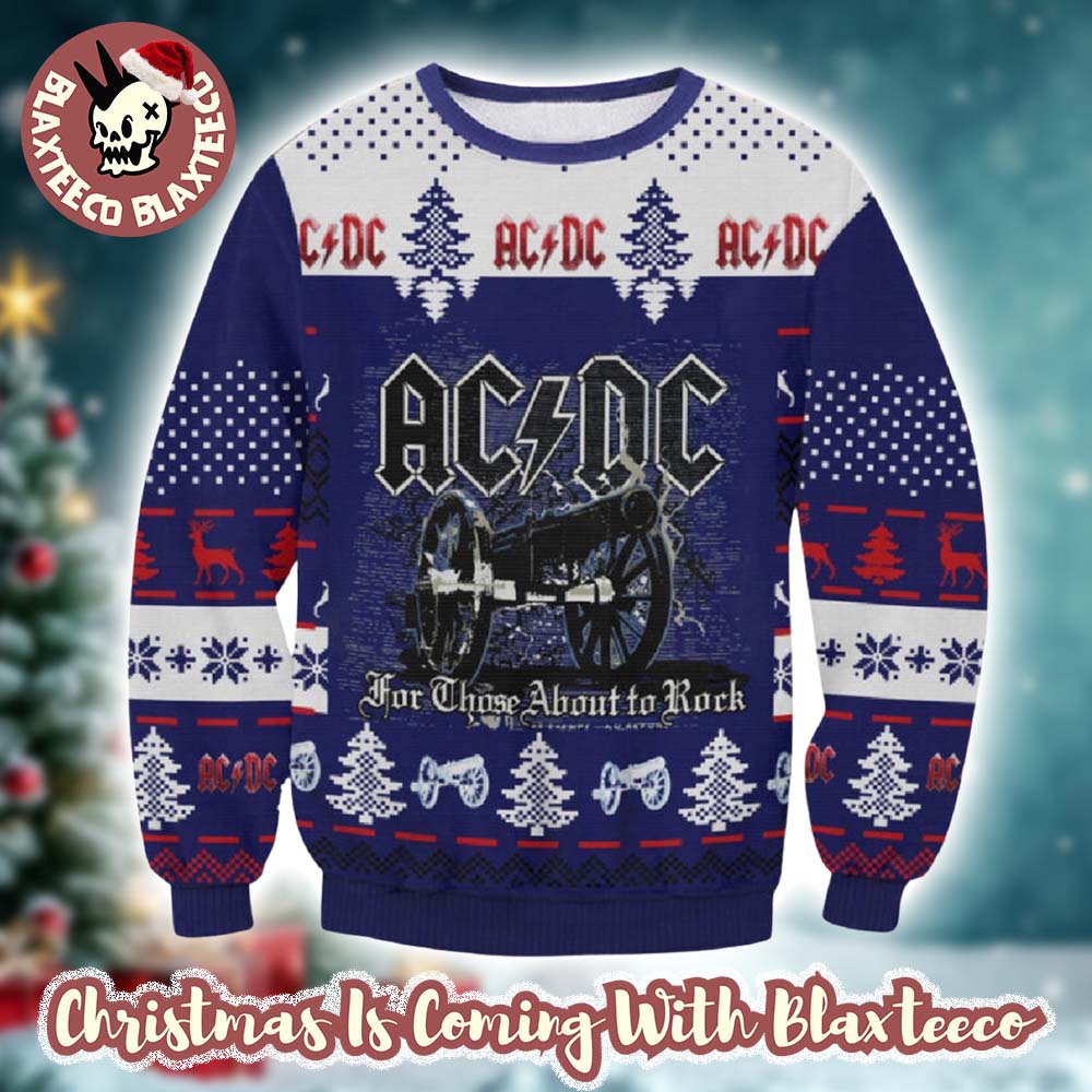 ACDC Signature Cannon For Those About To Rock Knitted Purple Ugly Christmas Sweater Unisex T-shirt, Sweatshirt, Hoodie, Long Sleeve Tee - T-Shirt, Sweatshirt, Hoodie