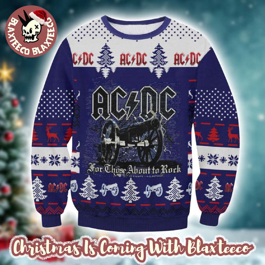 ACDC Signature Cannon For Those About To Rock Knitted Purple Ugly Christmas Sweater Unisex T-shirt, Sweatshirt, Hoodie, Long Sleeve Tee - T-Shirt, Sweatshirt, Hoodie