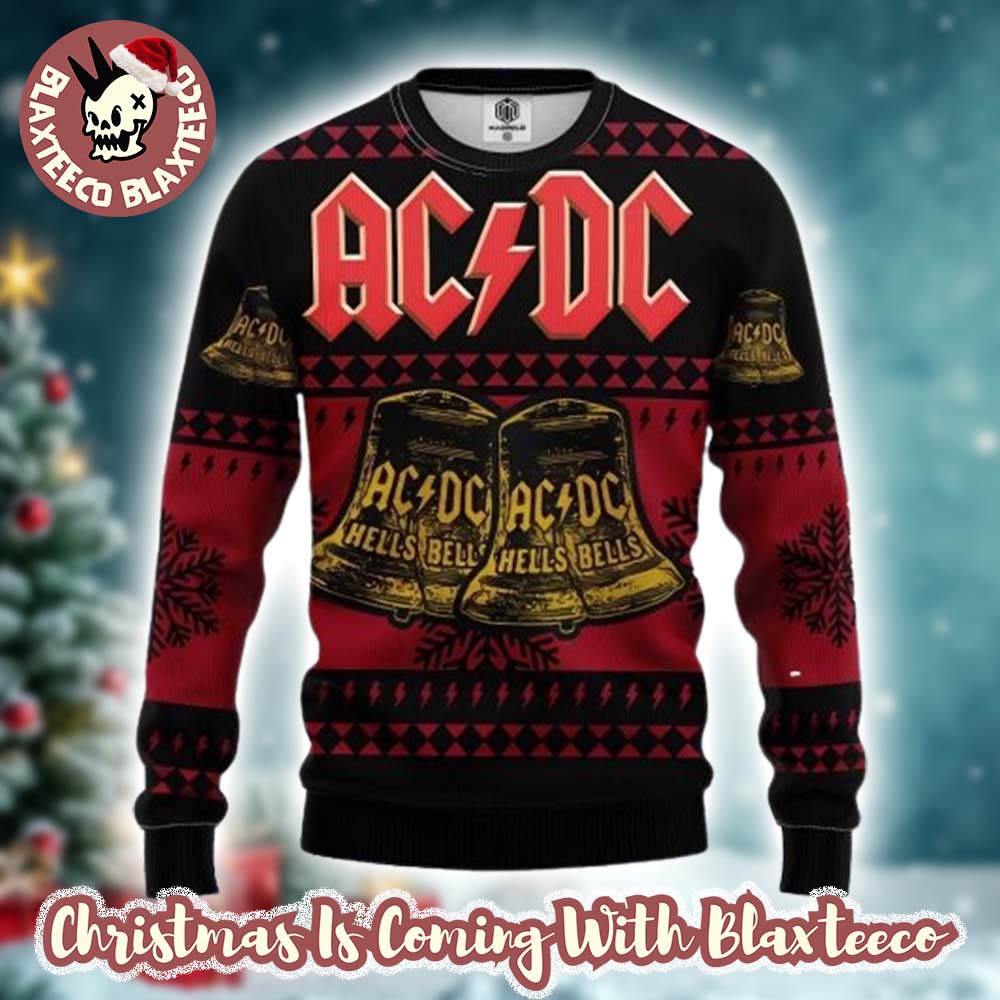 ACDC Signature Hells Bells Xmas 2025 Knitted Red And Black Ugly Christmas Sweater Unisex T-shirt, Sweatshirt, Hoodie, Long Sleeve Tee - T-Shirt, Sweatshirt, Hoodie