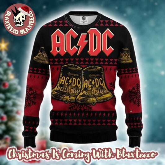 ACDC Signature Hells Bells Xmas 2025 Knitted Red And Black Ugly Christmas Sweater Unisex T-shirt, Sweatshirt, Hoodie, Long Sleeve Tee - T-Shirt, Sweatshirt, Hoodie