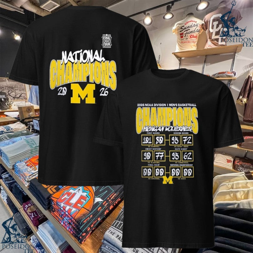 Michigan Wolverines 2026 Ncaa Mens Basketball National Champions Schedule T-shirt Unisex T-shirt, Sweatshirt, Hoodie, Long Sleeve Tee - T-Shirt, Sweatshirt, Hoodie