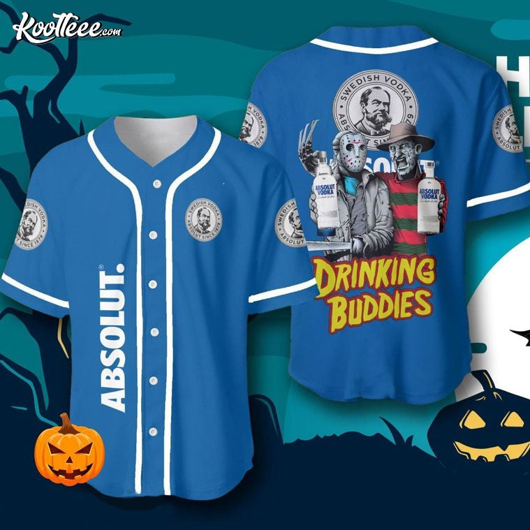 Absolut Vodka Halloween Freddy And Jason Drinking Buddies Baseball Jersey baseball jersey product view 1