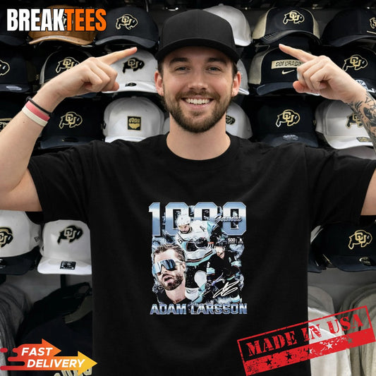 Adam Larsson Seattle 1000 Games Signature Portrait Hockey T-Shirt Unisex T-shirt, Sweatshirt, Hoodie, Long Sleeve Tee - T-Shirt, Sweatshirt, Hoodie