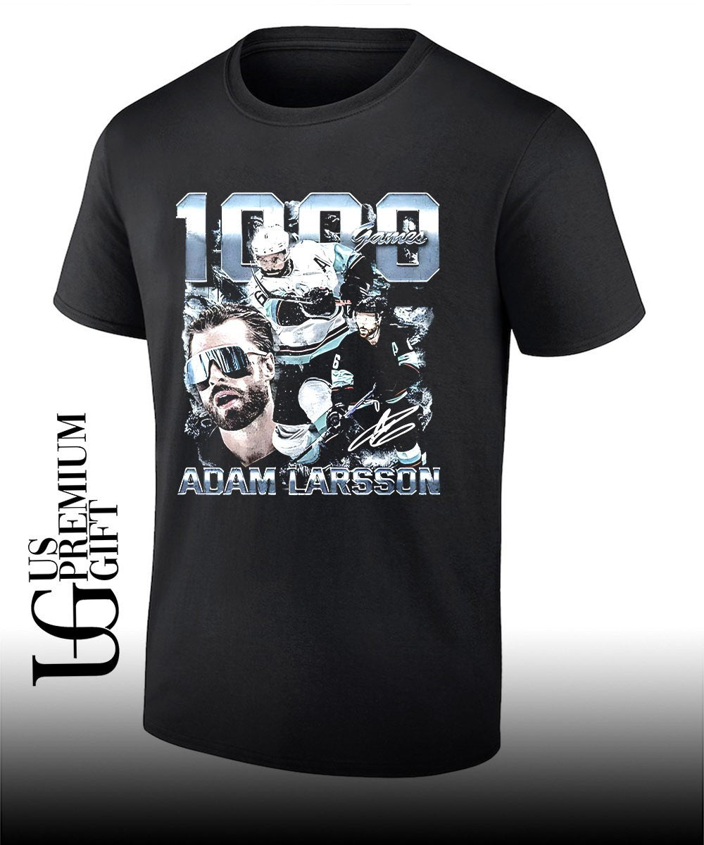 Adam Larsson Seattle Kraken hockey 1000 Games signature shirt Unisex T-shirt, Sweatshirt, Hoodie, Long Sleeve Tee - T-Shirt, Sweatshirt, Hoodie