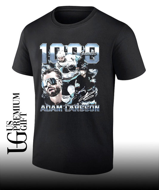 Adam Larsson Seattle Kraken hockey 1000 Games signature shirt Unisex T-shirt, Sweatshirt, Hoodie, Long Sleeve Tee - T-Shirt, Sweatshirt, Hoodie