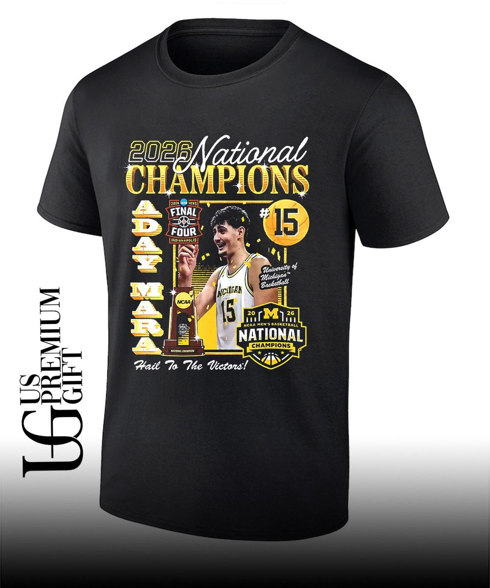 Aday Mara Michigan Wolverines Mens Basketball National Champion 2026 shirt Unisex T-shirt, Sweatshirt, Hoodie, Long Sleeve Tee - T-Shirt, Sweatshirt, Hoodie