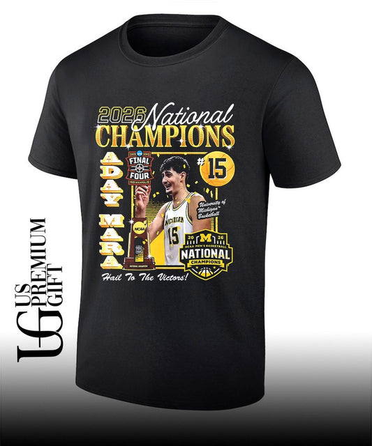 Aday Mara Michigan Wolverines Mens Basketball National Champion 2026 shirt Unisex T-shirt, Sweatshirt, Hoodie, Long Sleeve Tee - T-Shirt, Sweatshirt, Hoodie
