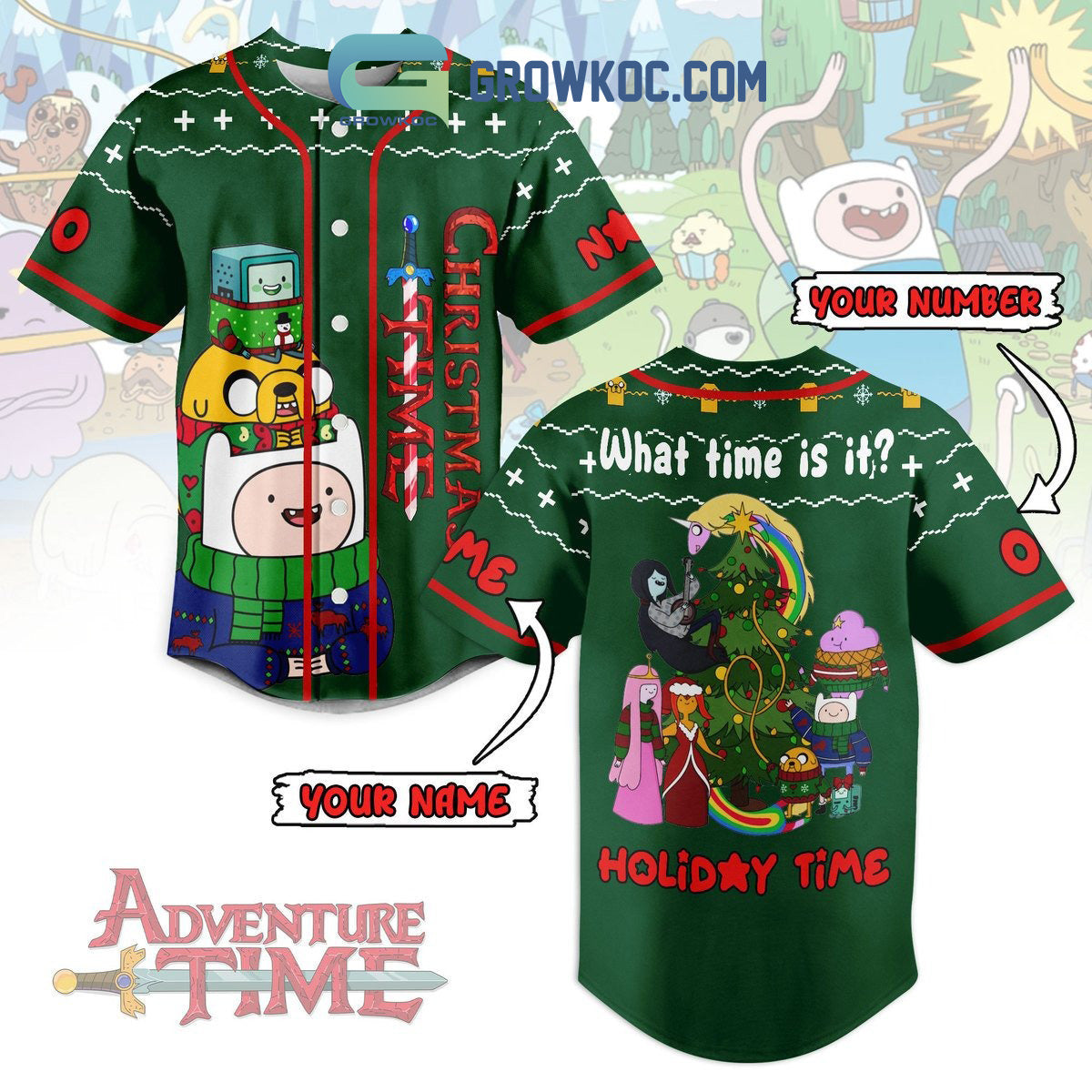 Adventure Time Christmas Holiday Personalized Baseball Jersey baseball jersey product view 1