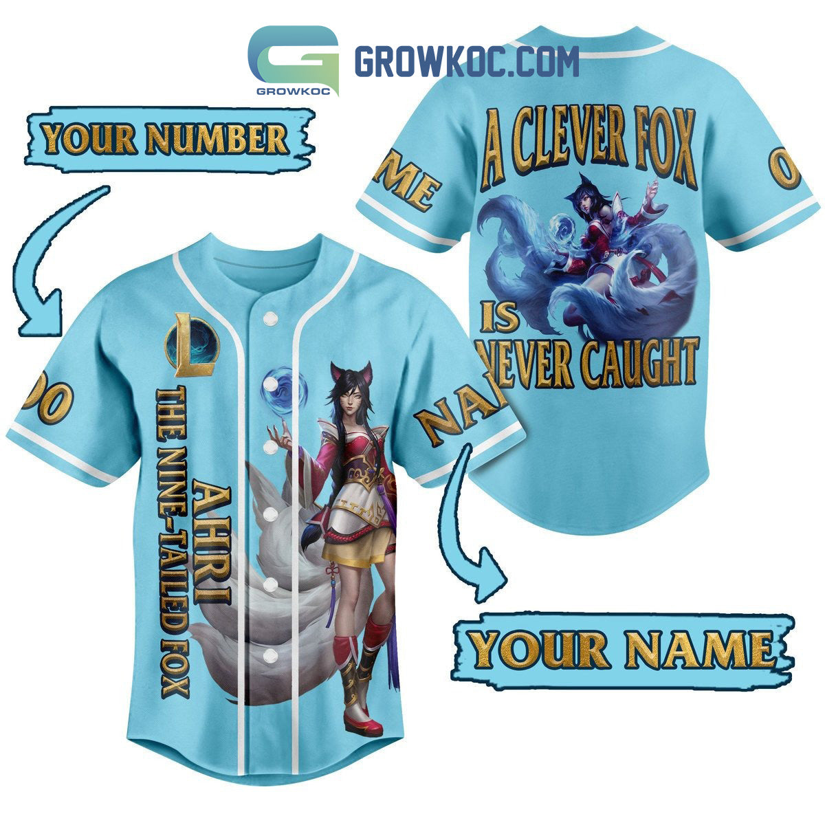 Ahri The Nine Tailed Fox Personalized Baseball Jersey baseball jersey product view 1