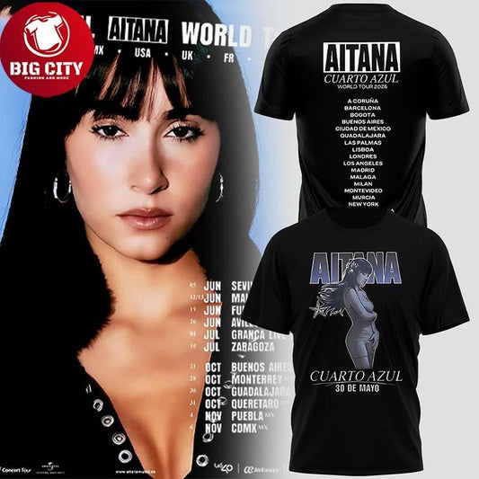 Aitana Cuarto Azul World Tour 2026 Celebrate Two Sided Shirt Unisex T-shirt, Sweatshirt, Hoodie, Long Sleeve Tee - T-Shirt, Sweatshirt, Hoodie