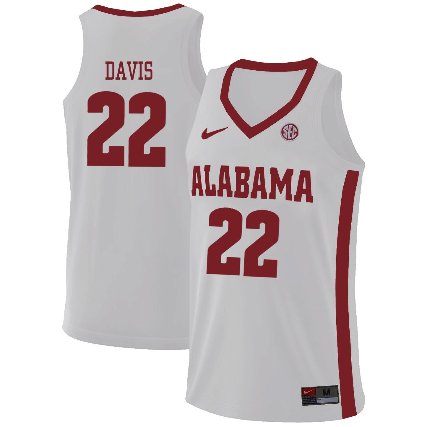 Alabama Davis 22 White College Football Jersey football jersey product view 1