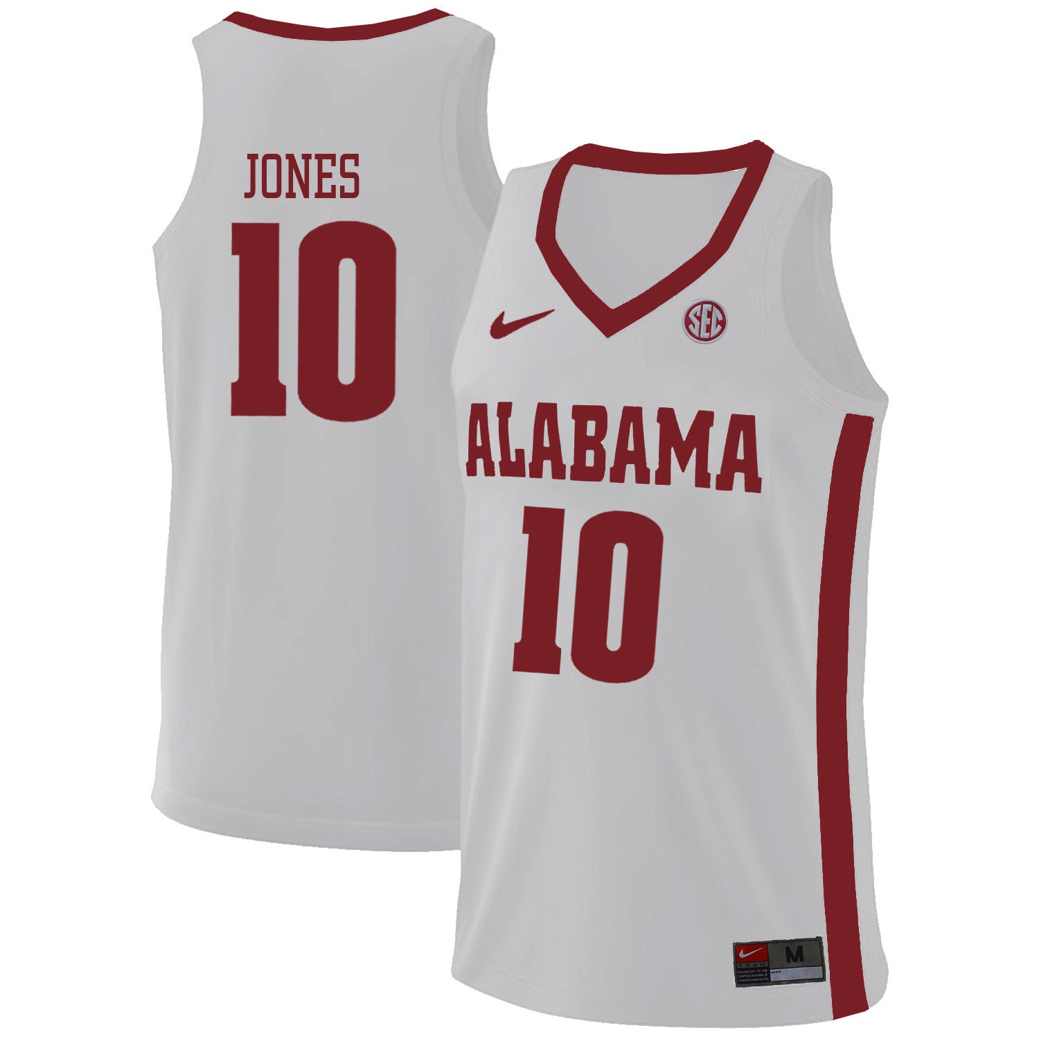 Alabama Jones 10 White College Football Jersey football jersey product view 1