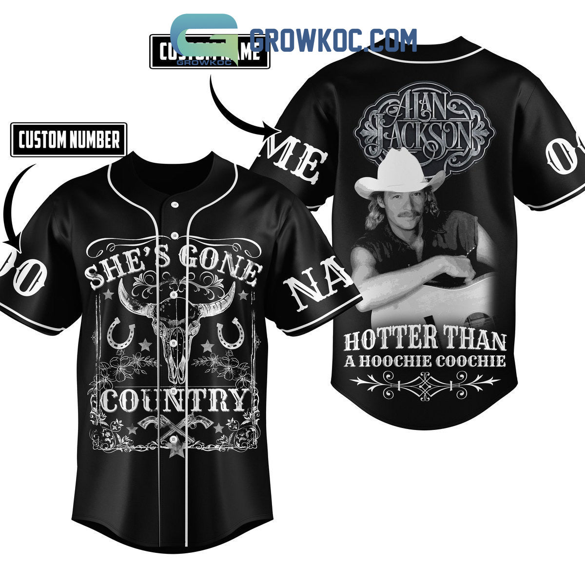 Alan Jackson She’s Gone Country Hotter Than A Hoochie Coochie Personalized Baseball Jersey baseball jersey product view 1