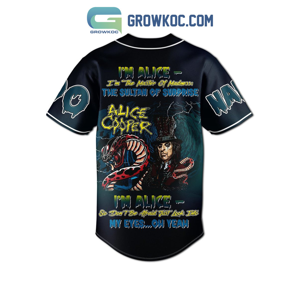 Alice Cooper I’m The Master Of Madness The Sultan Of Surprise Personalized Baseball Jersey baseball jersey product view 3