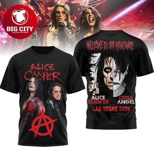 Alice Cooper Welcome To Our Nightmare Las Vegas 2026 Tour Two Sided Shirt Unisex T-shirt, Sweatshirt, Hoodie, Long Sleeve Tee - T-Shirt, Sweatshirt, Hoodie