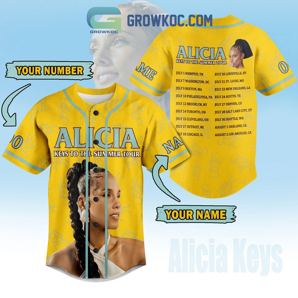 Alicia Keys To The Summer Tour Personalized Baseball Jersey baseball jersey product view 1