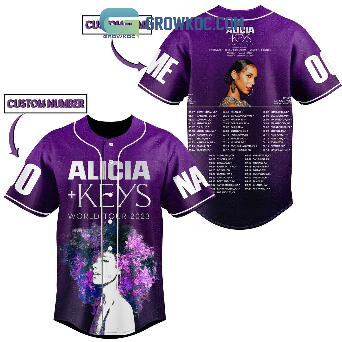 Alicia Keys World Tour 2023 Personalized Baseball Jersey baseball jersey product view 1