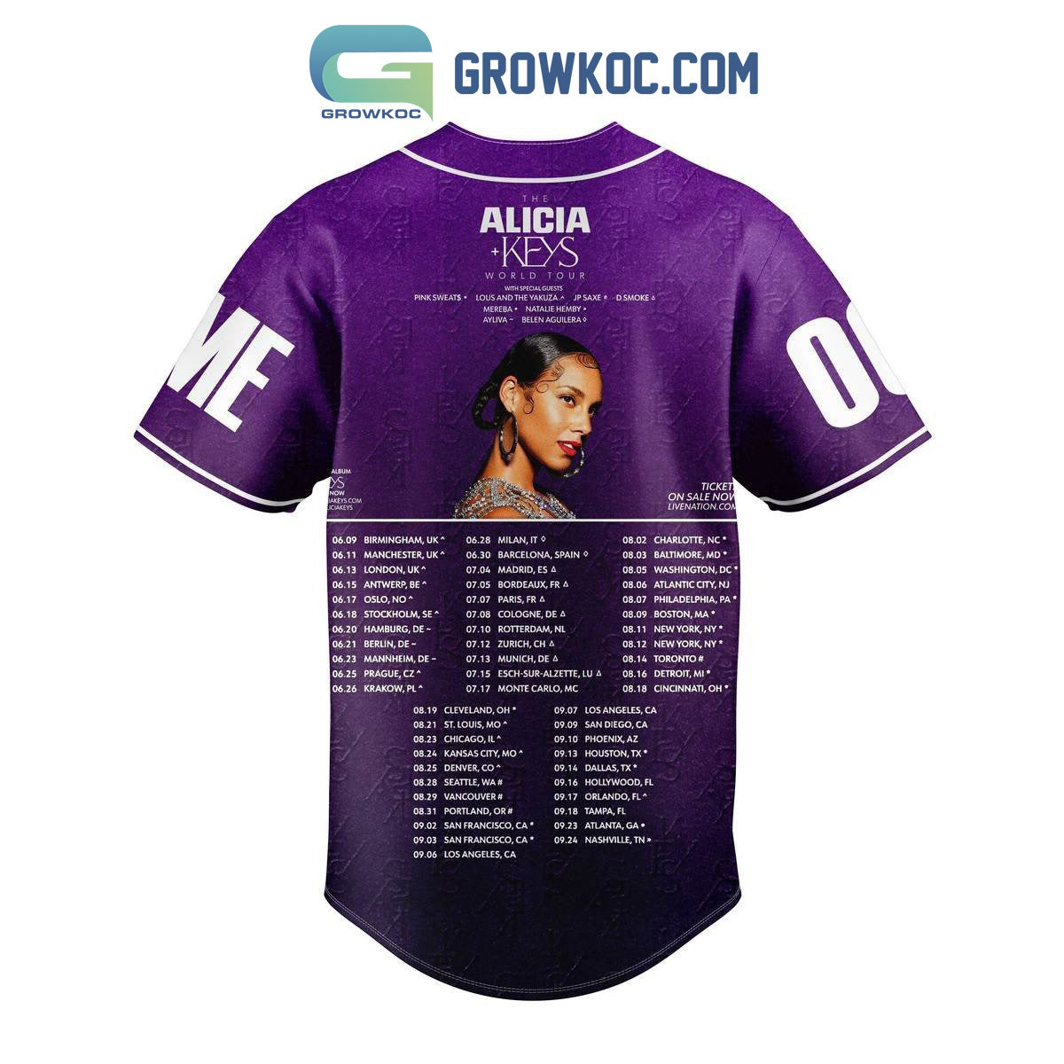 Alicia Keys World Tour 2023 Personalized Baseball Jersey baseball jersey product view 2
