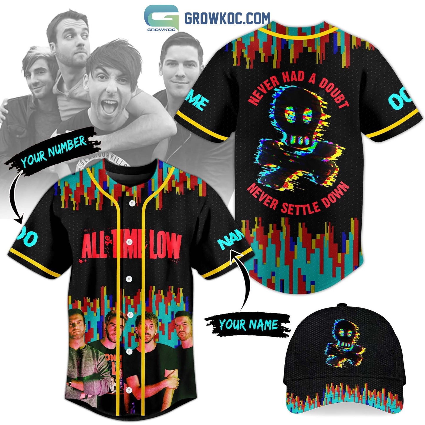 All Time Low Never Had A Doubt Never Settle Down Personalized Baseball Jersey baseball jersey product view 1
