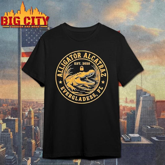 Alligator Alcatraz Florida Everglades Parody Est 2025 Shirt Unisex T-shirt, Sweatshirt, Hoodie, Long Sleeve Tee - T-Shirt, Sweatshirt, Hoodie
