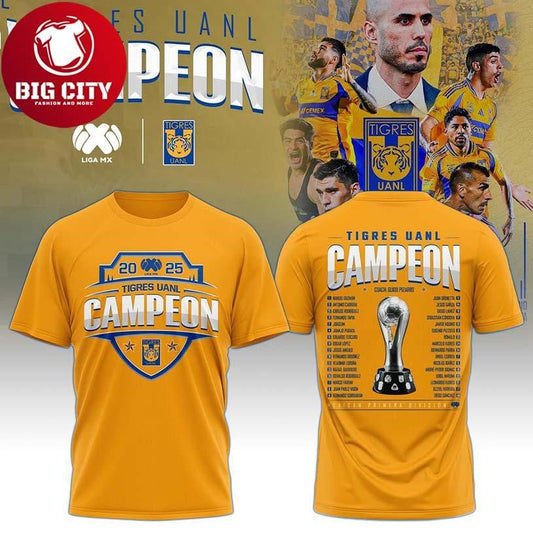 Amarilla Tigres Campeones Liga MX Champions 2025 Two Sided Shirt Unisex T-shirt, Sweatshirt, Hoodie, Long Sleeve Tee - T-Shirt, Sweatshirt, Hoodie