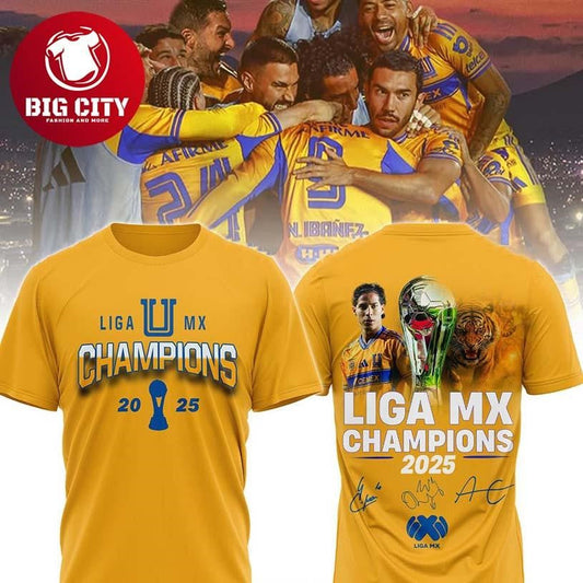 Amarilla Tigres UANL Campeones Liga MX Champions 2025 Two Sided Shirt Unisex T-shirt, Sweatshirt, Hoodie, Long Sleeve Tee - T-Shirt, Sweatshirt, Hoodie