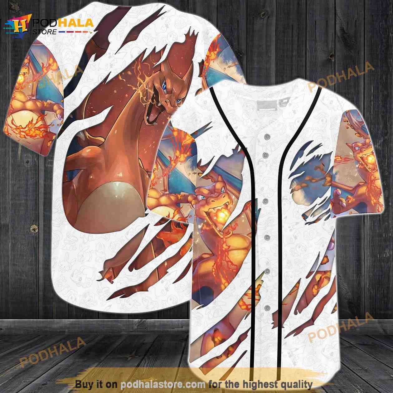 Amazing Lizardon 3D Baseball Jersey baseball jersey product view 1