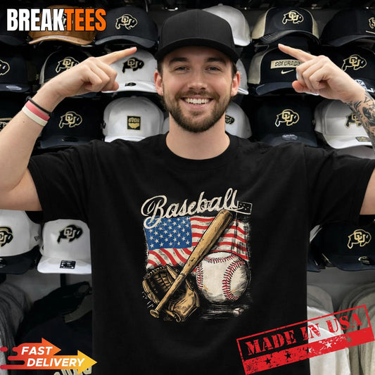 American Flag Baseball Player Bat Fan Catcher Pitcher USA Shirt Unisex T-shirt, Sweatshirt, Hoodie, Long Sleeve Tee - T-Shirt, Sweatshirt, Hoodie