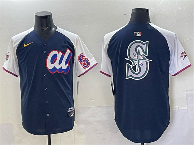 American League Seattle Mariners Team Big Logo Navy Alternate 2025 All-Star Edition Baseball Jersey baseball jersey product view 1