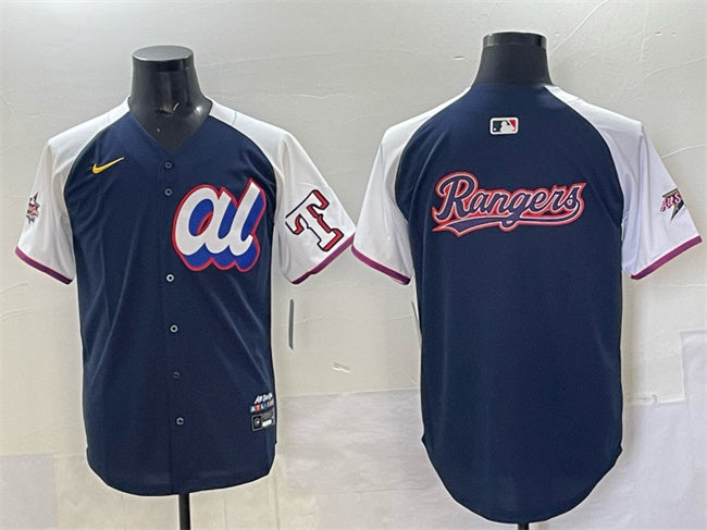 American League Texas Rangers Team Big Logo Navy Alternate 2025 All-Star Edition Baseball Jersey baseball jersey product view 1