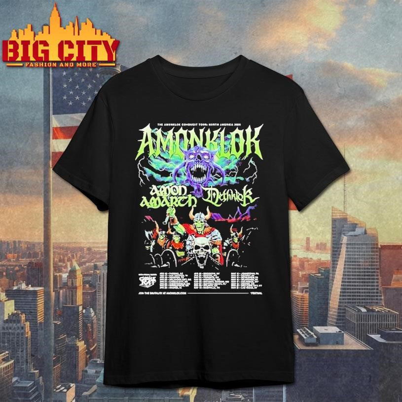 Amon Amarth And Dethklok Amonklok Conquest Tour North America 2026 Dates Shirt Unisex T-shirt, Sweatshirt, Hoodie, Long Sleeve Tee - T-Shirt, Sweatshirt, Hoodie