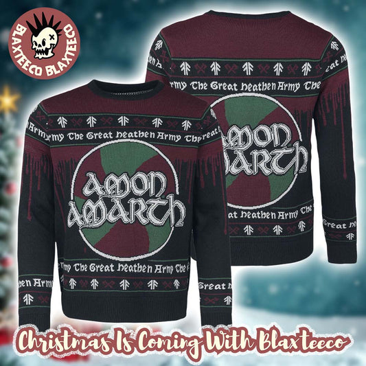 Amon Amarth The Great Heathen Army Big Logo Bravado Knitted Holiday Ugly Christmas Sweater Jumper - T-Shirt, Sweatshirt, Hoodie