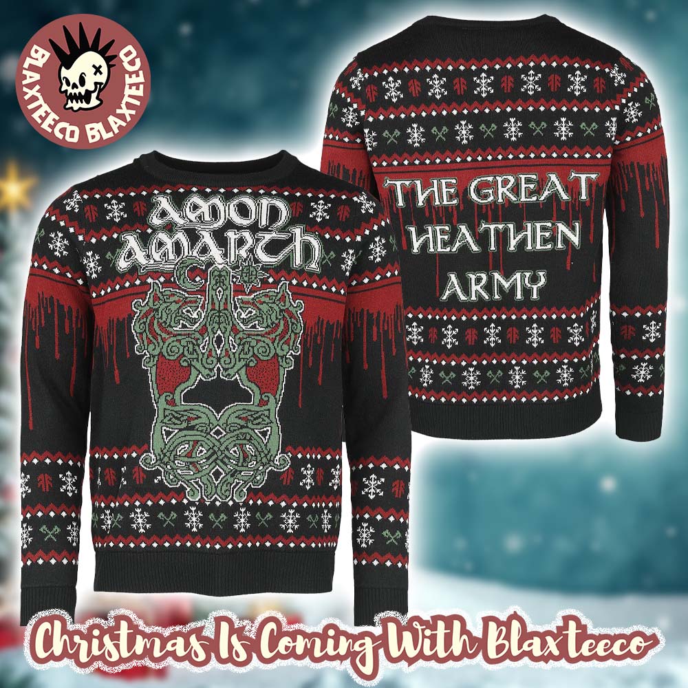 Amon Amarth The Great Heathen Army Twin Viking Dragons Knotwork Knitted Ugly Christmas Sweater - T-Shirt, Sweatshirt, Hoodie