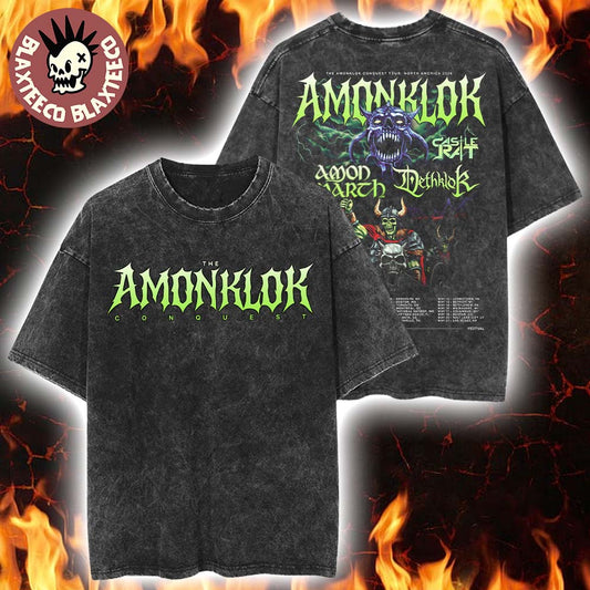 Amonklok Conquest Tour North America 2026 With Castle Rat Amon Amarth And Dethklok Vintage Washed Tee - T-Shirt, Sweatshirt, Hoodie