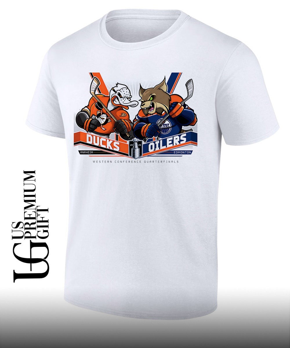 Anaheim Ducks vs Edmonton Oilers NHL Stanley Cup 2026 mascot shirt Unisex T-shirt, Sweatshirt, Hoodie, Long Sleeve Tee - T-Shirt, Sweatshirt, Hoodie