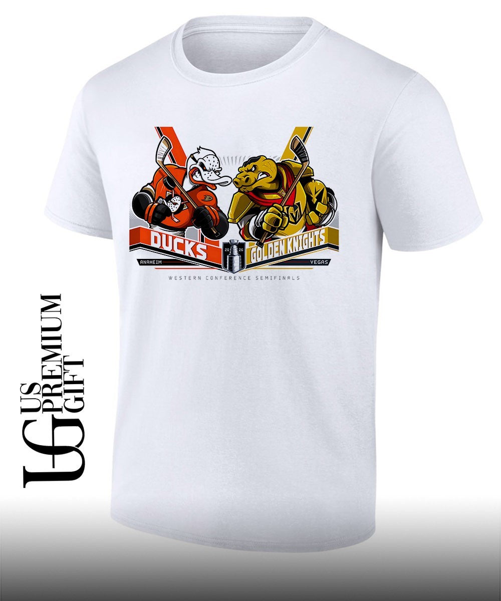 Anaheim Ducks vs Vegas Golden Knights NHL Western Conference Semifinals 2026 mascot shirt Unisex T-shirt, Sweatshirt, Hoodie, Long Sleeve Tee - T-Shirt, Sweatshirt, Hoodie