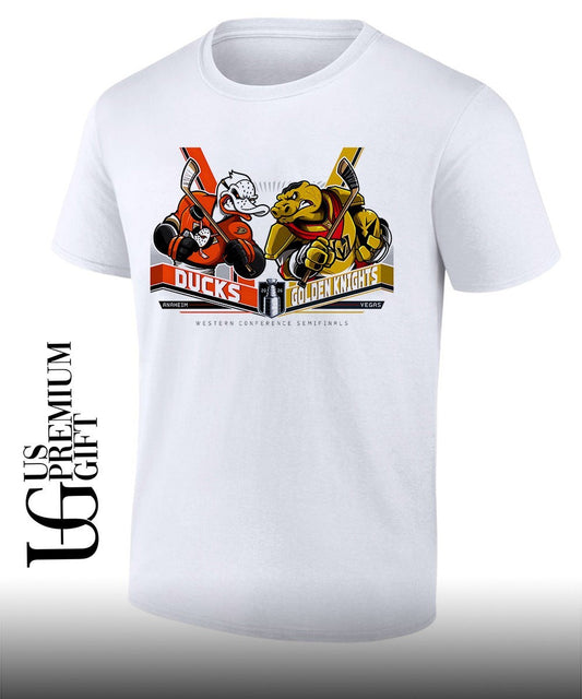 Anaheim Ducks vs Vegas Golden Knights NHL Western Conference Semifinals 2026 mascot shirt Unisex T-shirt, Sweatshirt, Hoodie, Long Sleeve Tee - T-Shirt, Sweatshirt, Hoodie