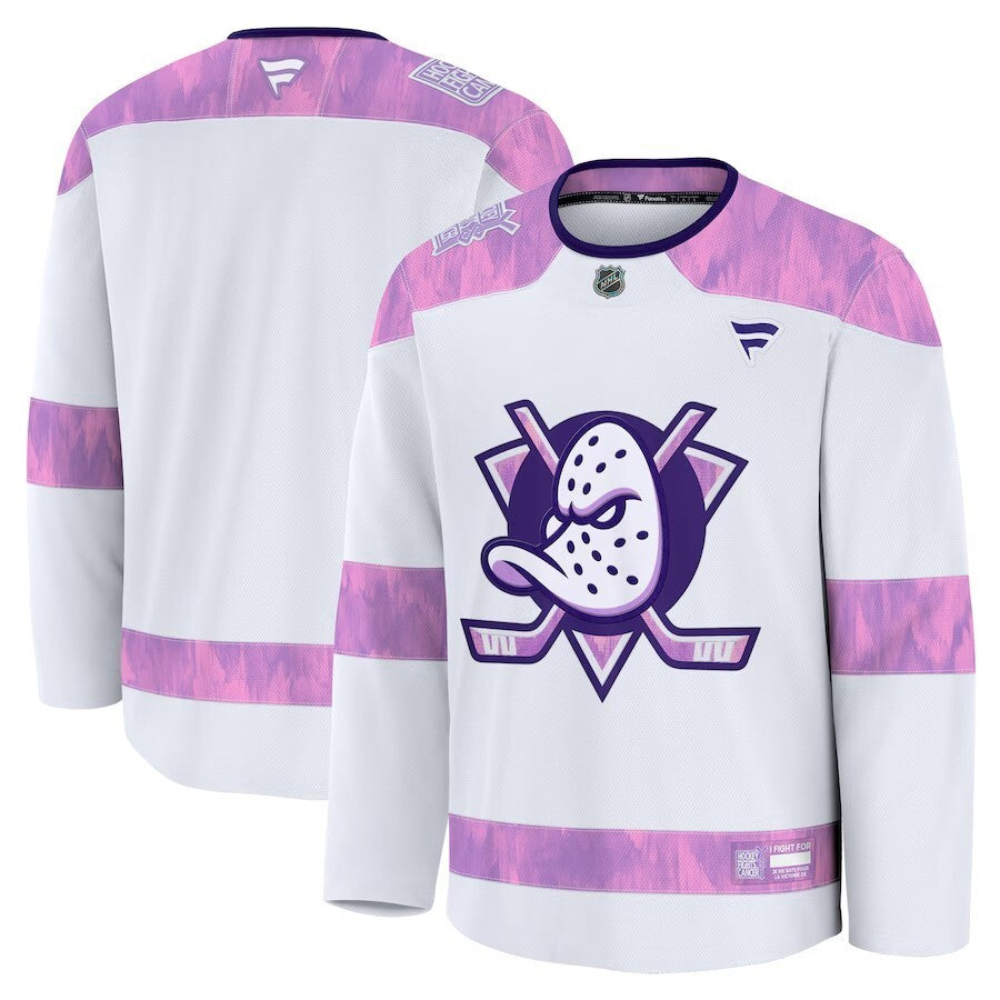Anaheim Ducks 2024 Hockey Fights Cancer Practice Jersey - White Hockey Jersey hockey jersey product view 1