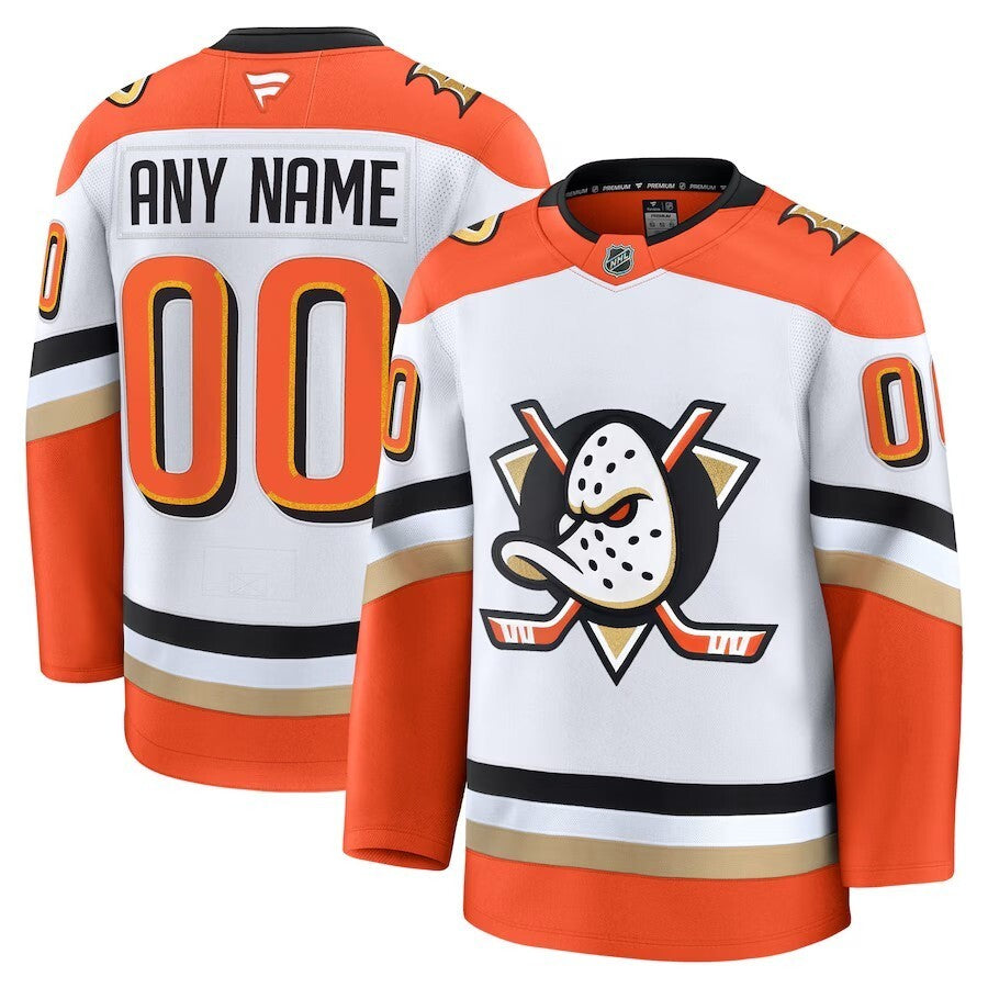 Anaheim Ducks Away Premium Custom Jersey - White Hockey Jersey hockey jersey product view 1