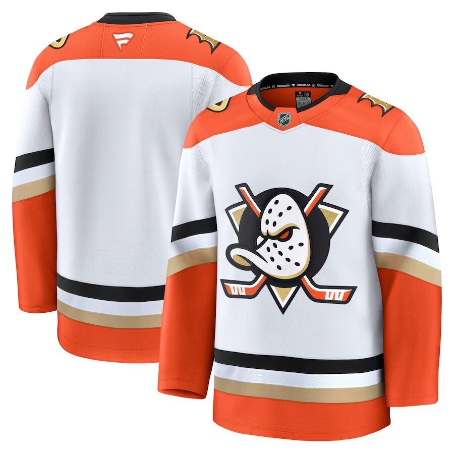 Anaheim Ducks Fanatics Away Premium Jersey - White Hockey Jersey hockey jersey product view 1