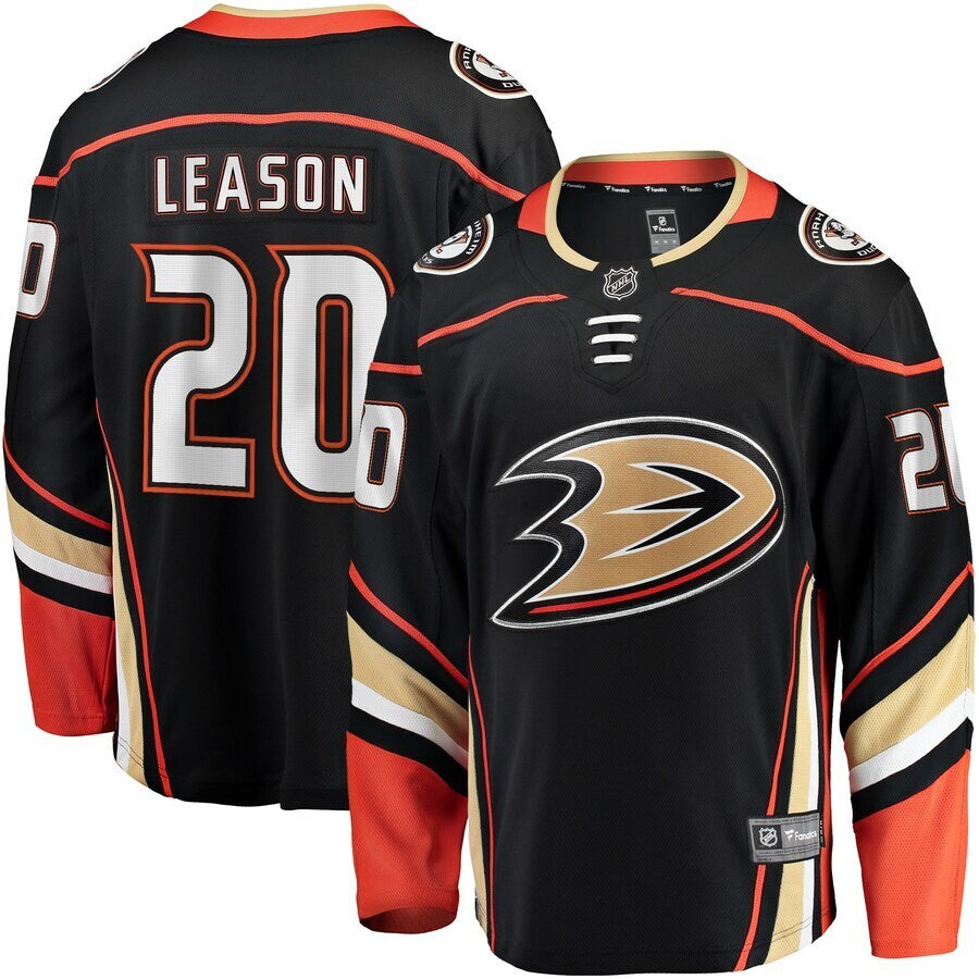Anaheim Ducks #20 Brett Leason Home Premier Breakaway Player Jersey - Black Hockey Jersey hockey jersey product view 1