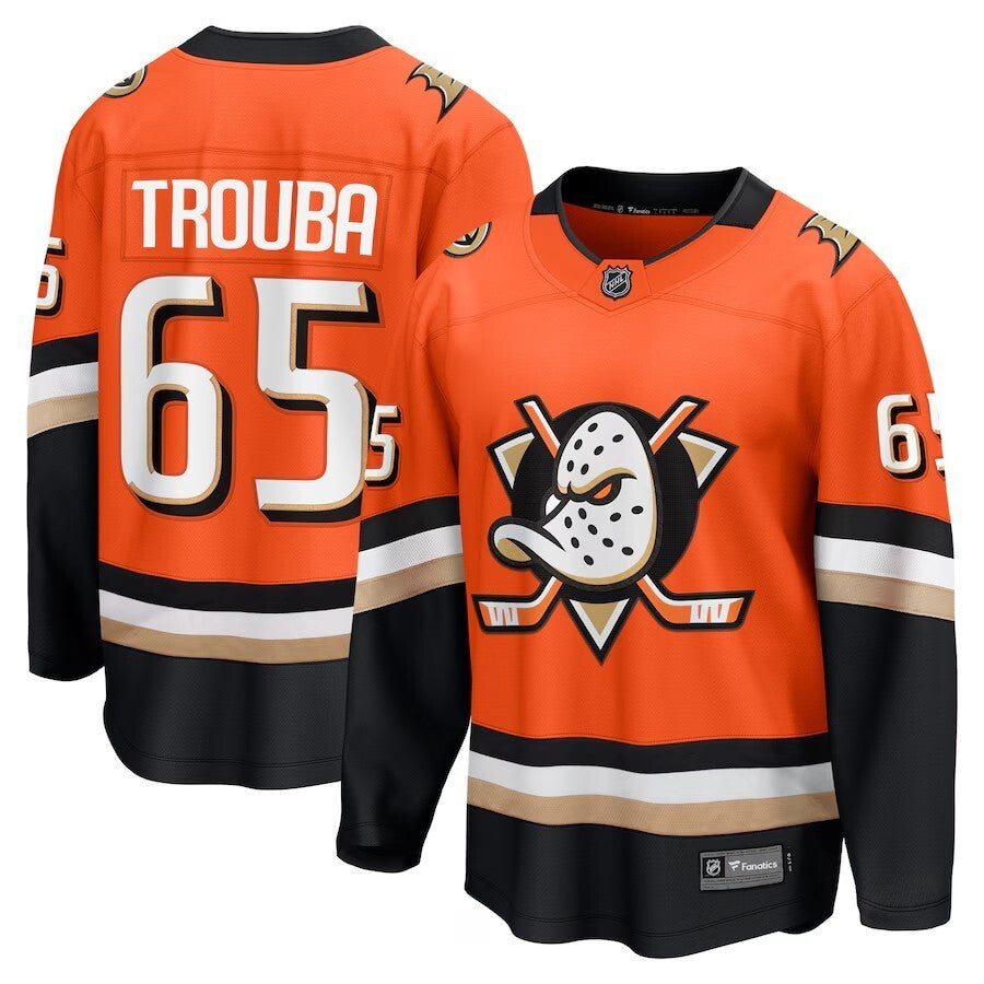 Anaheim Ducks #65 Jacob Trouba Home Breakaway Player Jersey - Orange Hockey Jersey hockey jersey product view 1