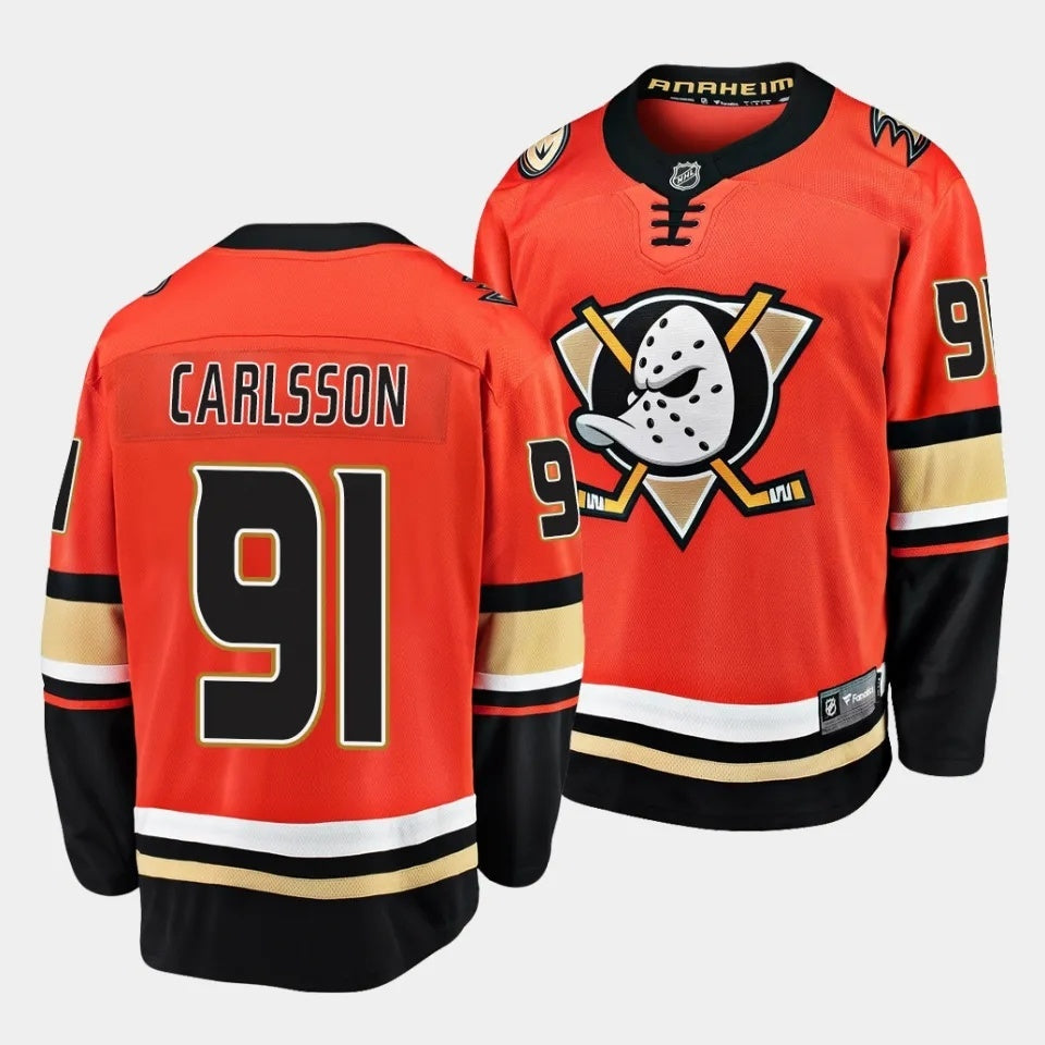 Anaheim Ducks #91 Leo Carlsson 2023 NHL Draft Home Orange Jersey Hockey Jersey hockey jersey product view 1