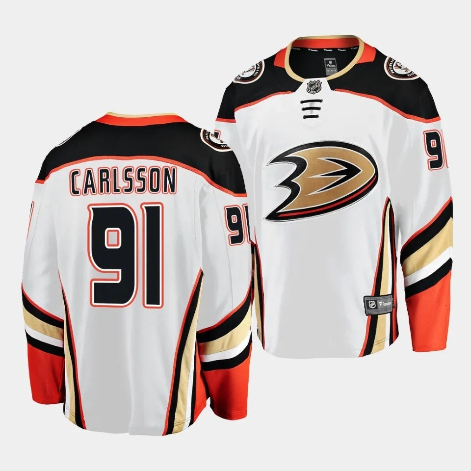 Anaheim Ducks #91 Leo Carlsson Away White Jersey 2023 NHL Draft Hockey Jersey hockey jersey product view 1