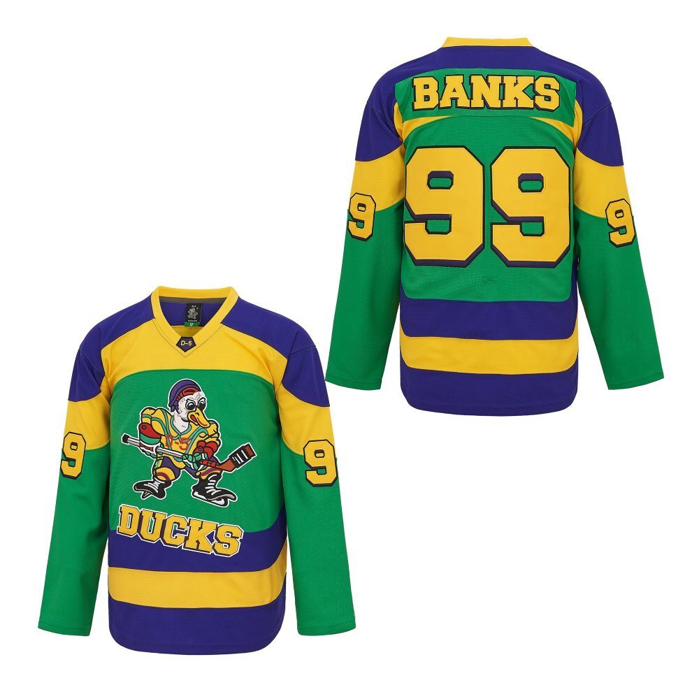 Anaheim Ducks #99 Adam Banks Hockey Ducks 99 Green Edition Style 1 Hockey Jersey hockey jersey product view 1