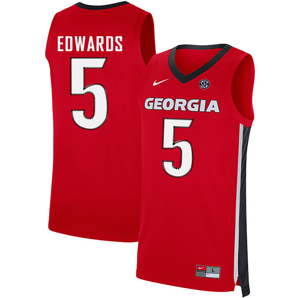 Anthony Edwards 5 V Collar Red College Football Jersey football jersey product view 1