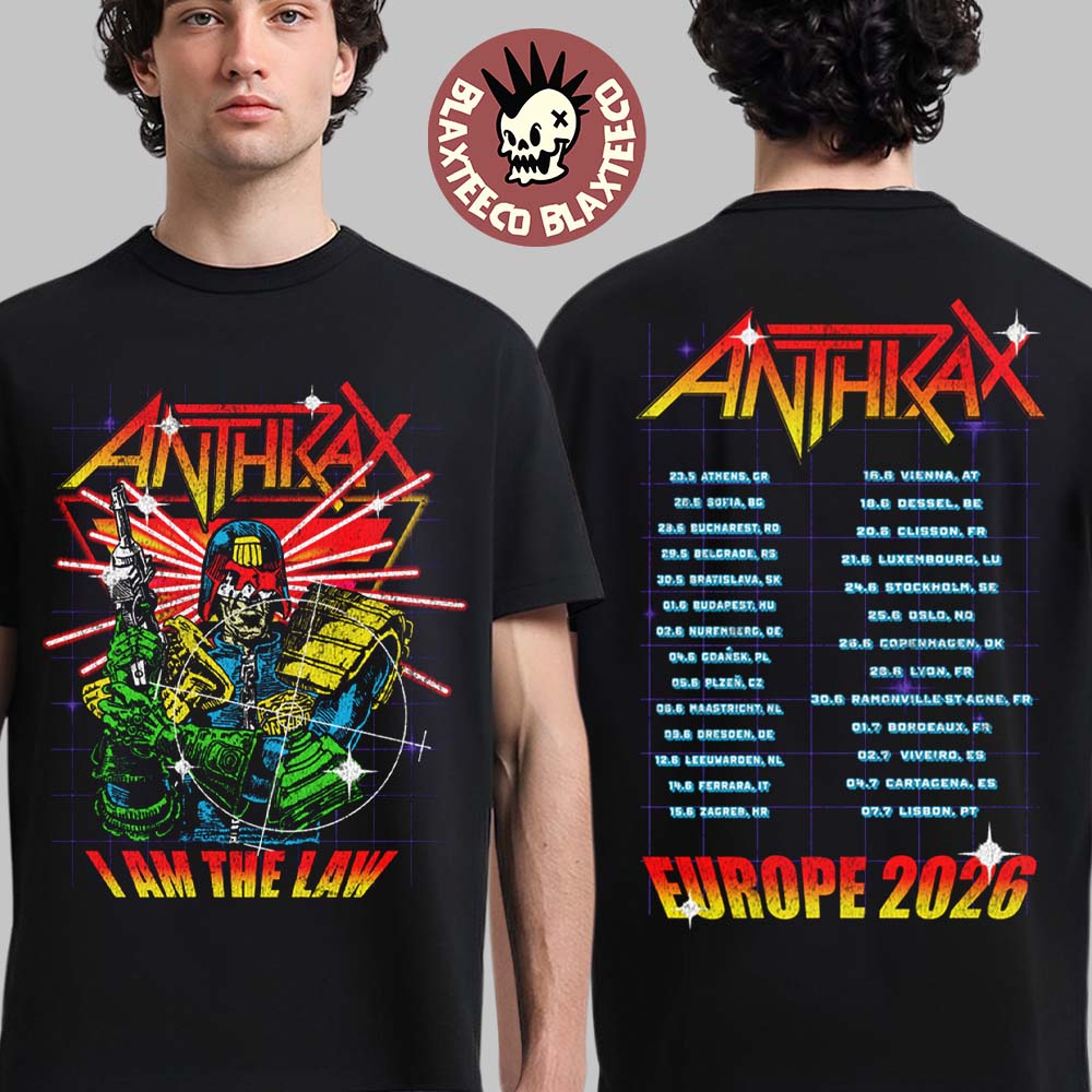 Anthrax Europe 2026 Tour Merch I Am The Law Cyber Judge T-Shirt Unisex T-shirt, Sweatshirt, Hoodie, Long Sleeve Tee - T-Shirt, Sweatshirt, Hoodie