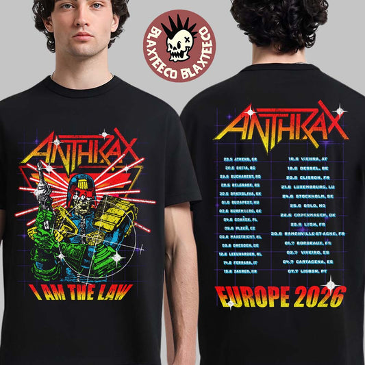 Anthrax Europe 2026 Tour Merch I Am The Law Cyber Judge T-Shirt Unisex T-shirt, Sweatshirt, Hoodie, Long Sleeve Tee - T-Shirt, Sweatshirt, Hoodie