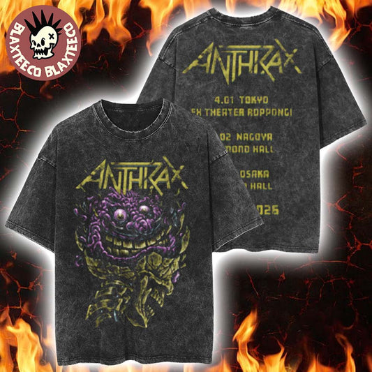 Anthrax Japan 2026 Tour Merch Tee Brain Buster With Dates Back Mineral Wash Tee Unisex T-shirt, Sweatshirt, Hoodie, Long Sleeve Tee - T-Shirt, Sweatshirt, Hoodie