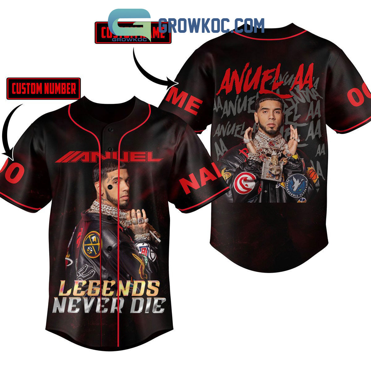 Anuel AA Legends Never Die Personalized Baseball Jersey baseball jersey product view 1